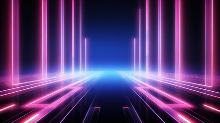 Glowing tunnel with colored light streaks. Modern futuristic background.の素材