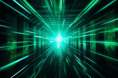 Futuristic corridor with glowing lights, 3d rendering abstract backgroundの素材