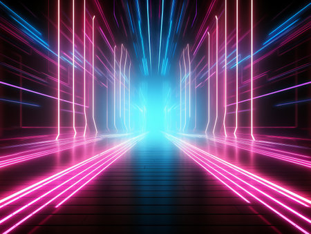 Glowing tunnel with colored light streaks. Modern futuristic background.の素材