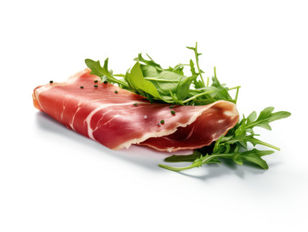 Prosciutto with arugula and black pepper on white backgroundの素材