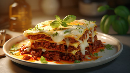 Tasty lasagna with bolognese sauce on plate, closeupの素材