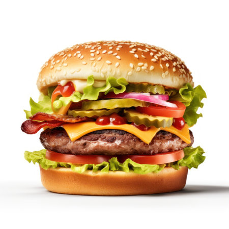 Big hamburger isolated on a white background. 3d illustration.の素材