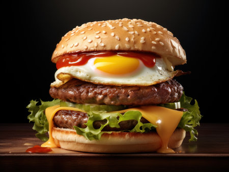 Cheese burger - American cheese burger with fresh salad and fried eggの素材