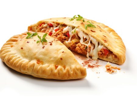 Pizza Calzone on a white background. Close up.の素材