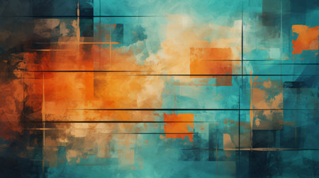 Abstract background with blue, orange and yellow watercolor stains. Illustrationの素材