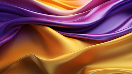 Bright draped silk backdrop. Satin luxury curtain background. Shiny liquid fabric. Soft folds, wavy lines, ripple effect.の素材