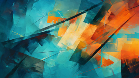 Abstract textured grunge art wallpaper. Colored background, teal and orange tones.の素材