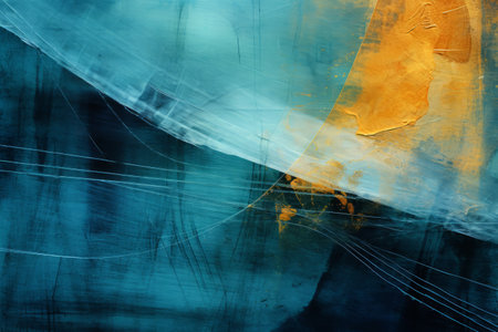 Abstract textured grunge art wallpaper. Colored background, teal and orange tones.の素材