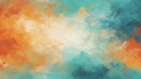 Abstract textured grunge art wallpaper. Colored background, teal and orange tones.の素材
