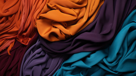 Luxury fabrics abstract colorful wallpaper. Dark orange and light cyan texture background.の素材