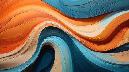 Colored modern canvas with swirls orange and turquoise colors. Fluid 3d background.の素材