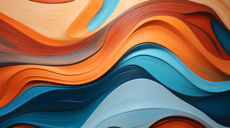 Colored modern canvas with swirls orange and turquoise colors. Fluid 3d background.の素材