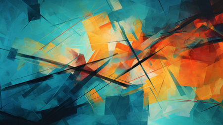 Abstract textured grunge art wallpaper. Colored background, teal and orange tones.の素材