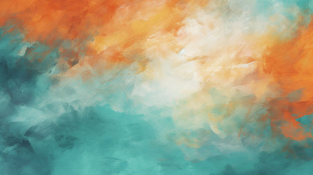 Abstract textured grunge art wallpaper. Colored background, teal and orange tones.の素材