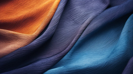 Luxury fabrics abstract colorful wallpaper. Dark orange and light cyan texture background.の素材