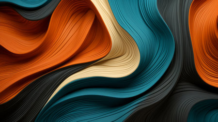 Colored modern canvas with swirls orange and turquoise colors. Fluid 3d background.の素材