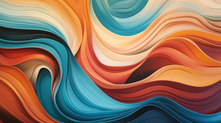 Colored modern canvas with swirls orange and turquoise colors. Fluid 3d background.の素材