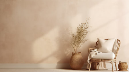 interior with armchair and vase with plant 3d renderの素材