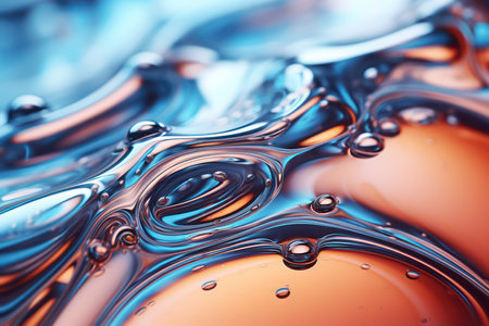 Abstract colorful background. Close up of oil drops on water surface.の素材