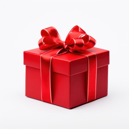Red gift box with red ribbon bow isolated on white backgroundの素材