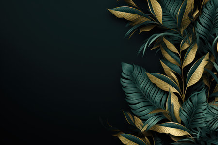 Tropical leaves on dark background.の素材
