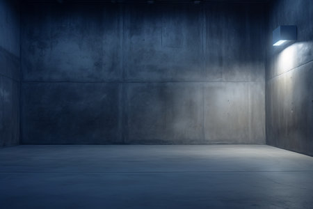 Empty building hangar with the door cracked open with room for text or copy space. Photo realistic 3d interior renderの素材