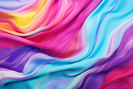 Colorful silk fabric waves creating a vibrant patternの素材