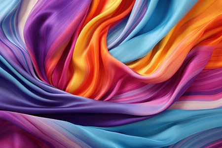 Colorful silk fabric waves creating a vibrant patternの素材