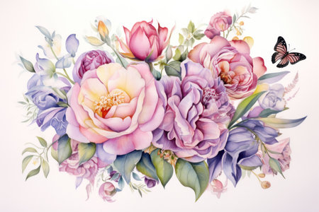 Colorful bouquet of flowers with a butterflyの素材