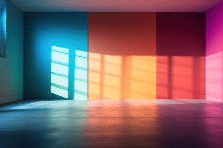 Empty room with red and blue gradient wallsの素材