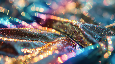Holographic fabric texture with vibrant, shimmering colors.の素材