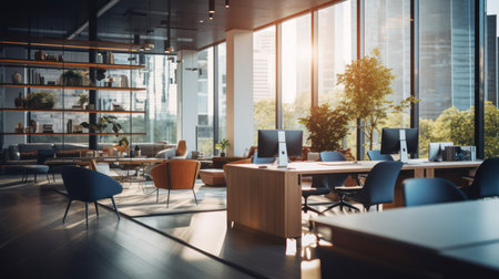 Modern office with natural light and open space.の素材