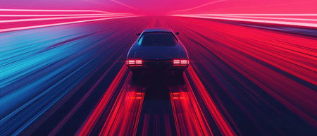 Car speeding on a vibrant, colorful, and dynamic highway.の素材