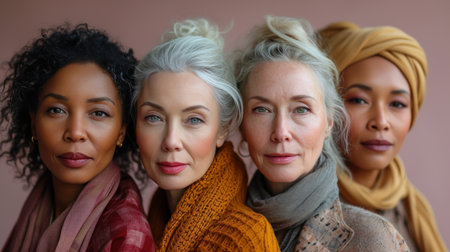 Studio headshot of beautiful multiethnic women with natural beauty and great skincare.の素材