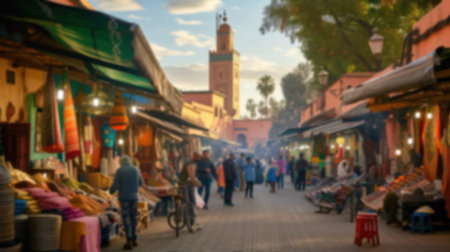 Street marketplace. Arabic bazaar. Blurred, unfocused background.の素材