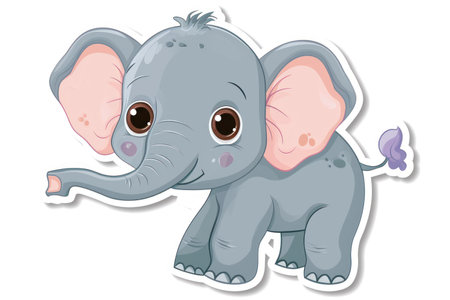 Adorable baby elephant illustration with big blue eyes and oversized earsの素材