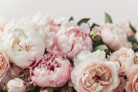 Beautiful peony bouquet on white background, closeup viewの素材