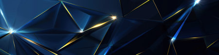 Dark blue abstract polygonal background with golden lines.の素材