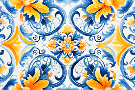 Vibrant floral pattern ceramic tiles with intricate designsの素材