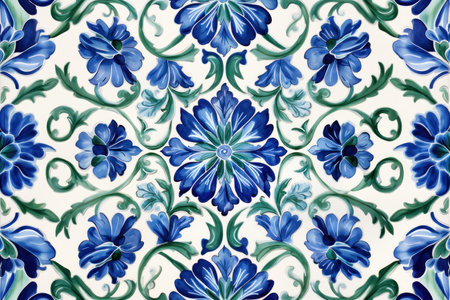 Vibrant floral pattern ceramic tiles with intricate designsの素材