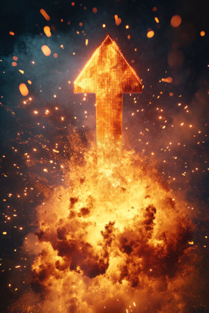 Explosion with an arrow up, symbolizing global business growth.の素材
