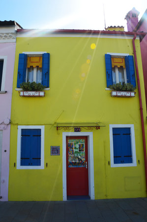 Venice Burano Typical colorful houses with boats in Venice, Italy summer 2016のeditorial素材