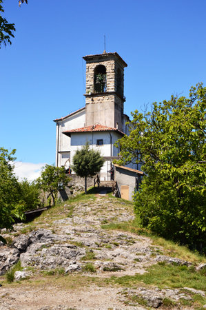 Sanctuary Sanctuary of the Madonna della Ceriola in Monte Isola on Lake Iseo, Italyのeditorial素材