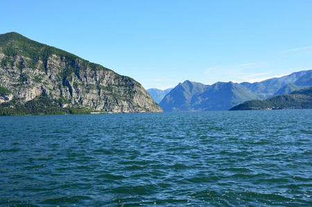 Spectacular view of Lake Iseo from Iseo town, Lombardy, Italyの写真素材