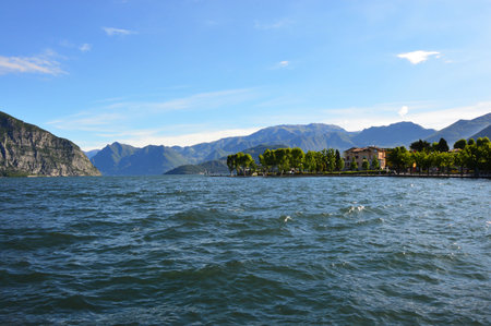 Spectacular view of Lake Iseo from Iseo town, Lombardy, Italyのeditorial素材