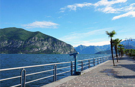 Spectacular view of Lake Iseo from Iseo town, Lombardy, Italyの写真素材