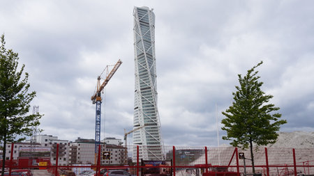 MALMO, SWEDEN - MAY 31, 2017: Turning Torso designed by Santiago Calatrava is the tallest building in Scandinavia, located on Ãresund strait, is considered the first twisted skyscraper in the worldのeditorial素材