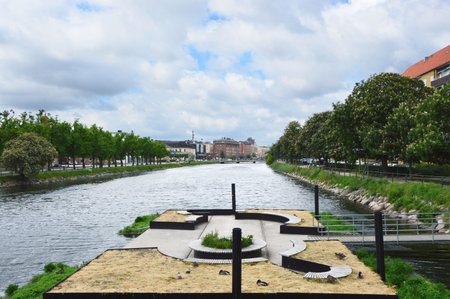 MALMO, SWEDEN - MAY 31, 2017: Palaces and park that overlook the canal of Malmo, Swedenのeditorial素材