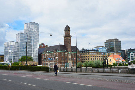 MALMO, SWEDEN - MAY 31, 2017: view of the Malmo city from Norra Vallgatan street, Malmo, Swedenのeditorial素材