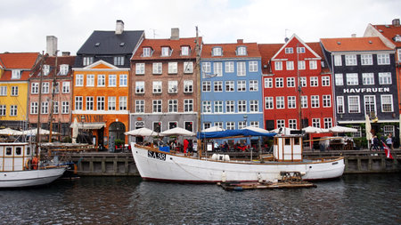 COPENHAGEN, DENMARK - MAY 31, 2017: Nyhavn to 17th century harbor in Copenhagen with typical...